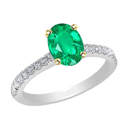 Emerald Oval Colored Stone Ring in Two-Tone 14K Gold – main view