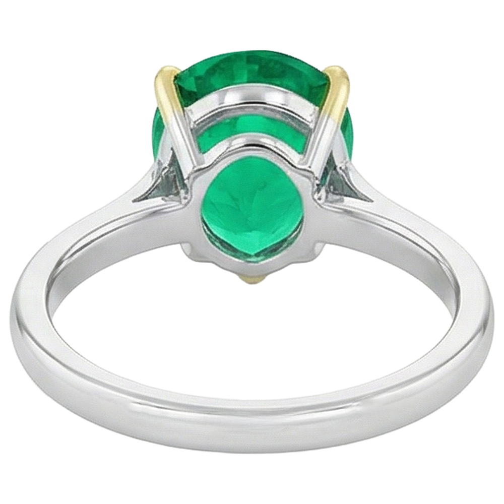 Colombian Emerald Precious Stone Ring 3-ct Two-Tone 14K Gold – back view