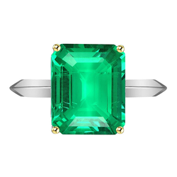 Emerald GIA Certified Colored Stone Ring 4 ct in Two-Tone 14K