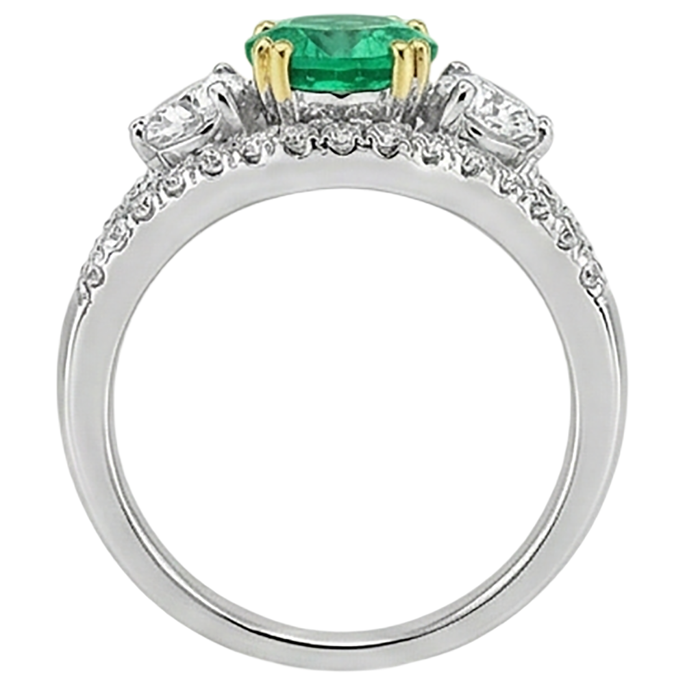 Colombian Emerald Precious Stone Ring 2.50-ct 14 Karat Two Tone Gold – profile view
