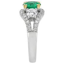 Colombian Emerald Round Cut Precious Stone Ring in 14 Karat Two Tone Gold – back view
