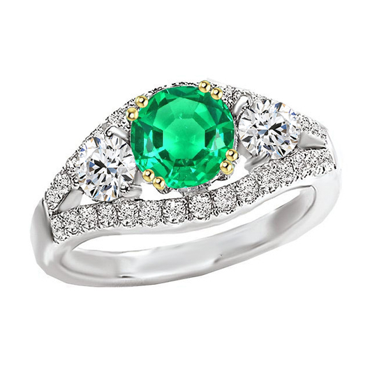 Round Cut Colombian Emerald ring in 14 Karat Two Tone Gold – main view