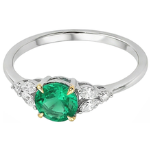 Round Cut Fine Emerald ring in Two-Tone 14K Gold – front view