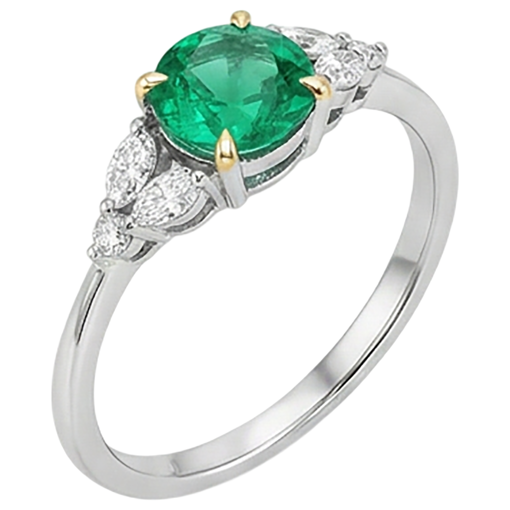Fine Emerald Colored Stone Ring 2-ct Two-Tone 14K Gold – angle view