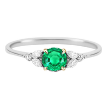 Fine Emerald Round Cut Colored Stone Ring in Two-Tone 14K Gold – main view