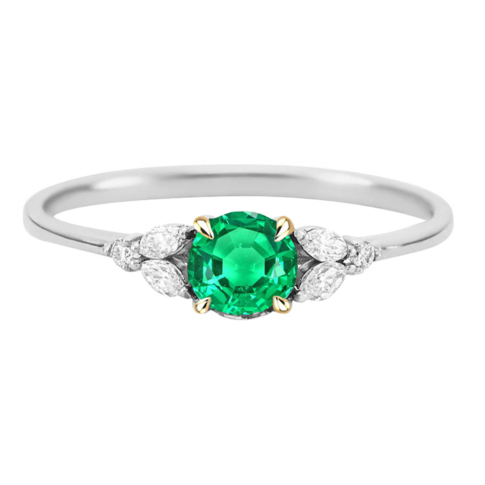 Fine Emerald Round Cut Colored Stone Ring in Two-Tone 14K Gold – main view