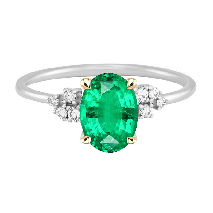 Emerald Precious Stone Ring 3.50-ct 14 Karat Two Tone Gold – main view