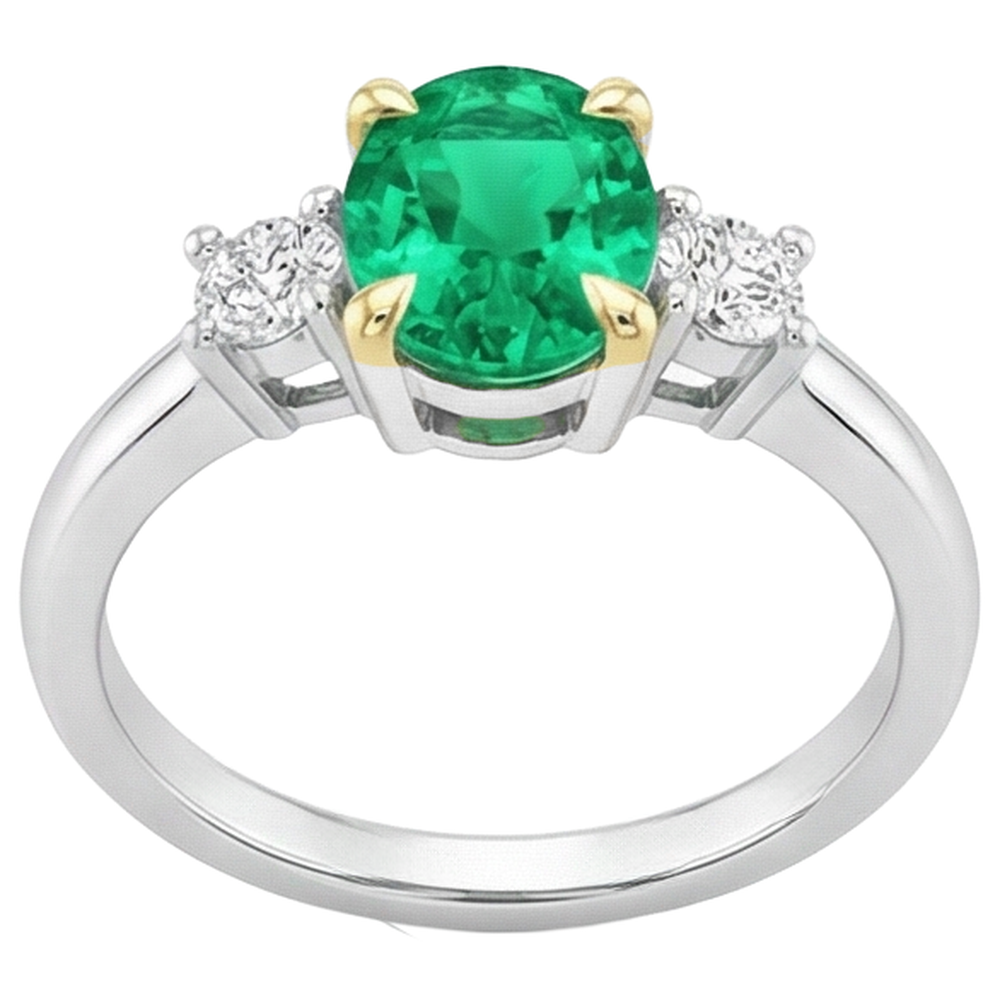 Colombian Emerald Precious Stone Ring 2-ct 14K Two Tone Gold – profile view