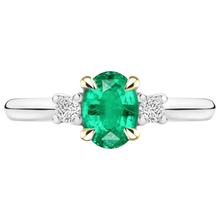 Colombian Emerald Oval Precious Stone Ring in 14K Two Tone Gold – top view
