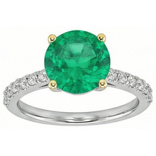 Round Cut Colombian Emerald ring in Two-Tone 14K Gold – front view