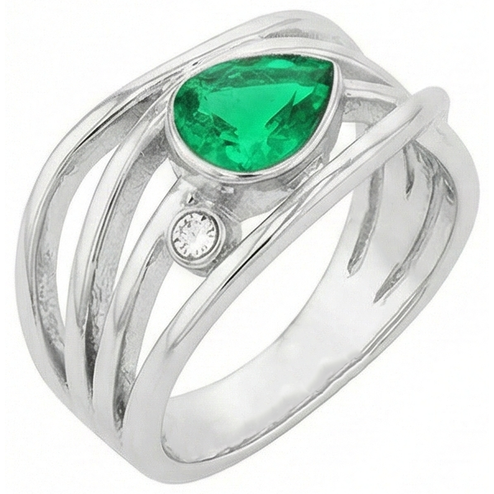 Colored Stone Ring 14 Karat White Gold with Colombian Emerald – front view
