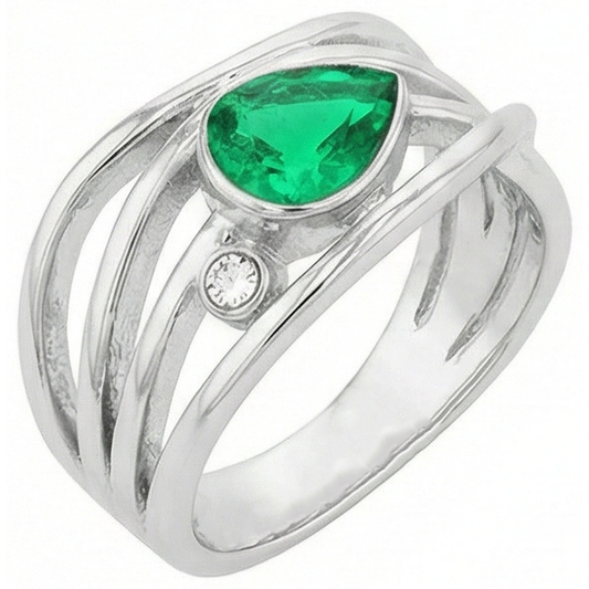 Colored Stone Ring 14 Karat White Gold with Colombian Emerald – front view