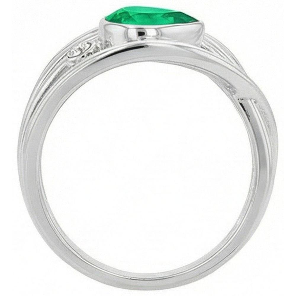 Colored Stone Ring 14 Karat White Gold with Colombian Emerald – top view