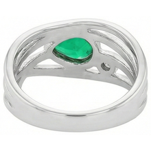 Colombian Emerald Pear Shape Colored Stone Ring in 14 Karat White Gold – back view