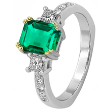 Emerald Cut Colombian Emerald ring in 14 Karat Two Tone Gold – angle view