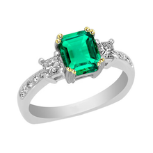 Colombian Emerald Emerald Cut Precious Stone Ring in 14 Karat Two Tone Gold – main view