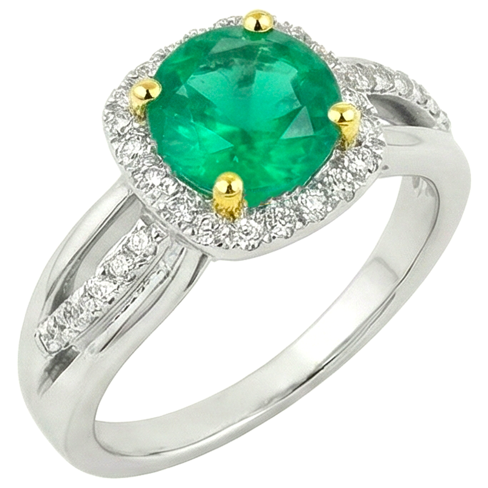 Precious Stone Ring Two-Tone 14K Gold with Emerald – side view