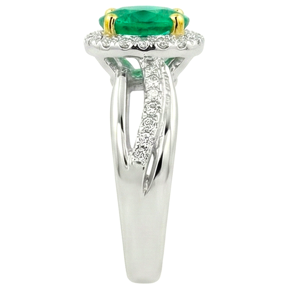 Genuine Emerald Precious Stone Ring 2 ct Two-Tone 14K Gold – top view