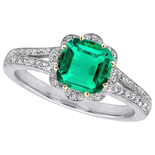Authentic Fine Emerald Precious Stone Ring 3.50 ct 14 Karat Two Tone Gold – angle view