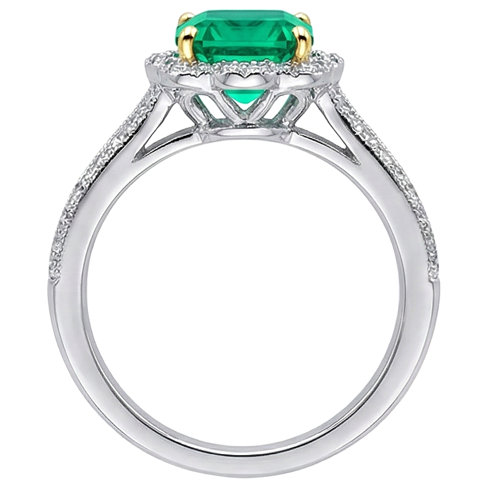 Precious Stone Ring 14 Karat Two Tone Gold with Fine Emerald – profile view