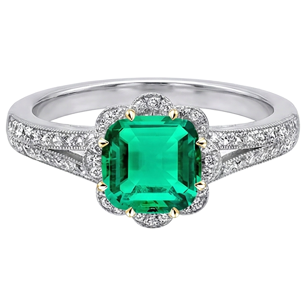 Precious Stone Ring 14 Karat Two Tone Gold with Fine Emerald – side view