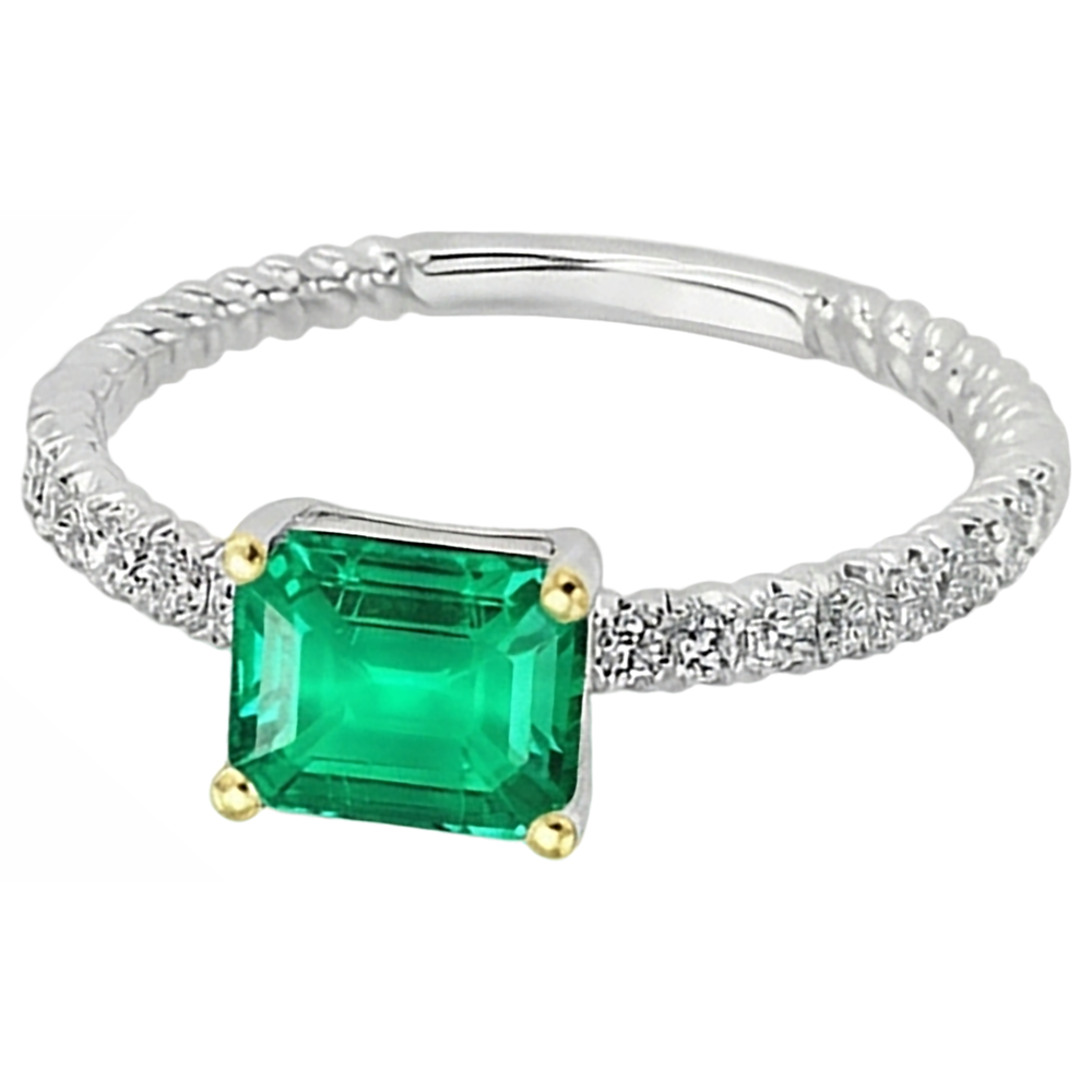 Colombian Emerald Colored Stone Ring 2-ct Two-Tone 14K Gold – side view