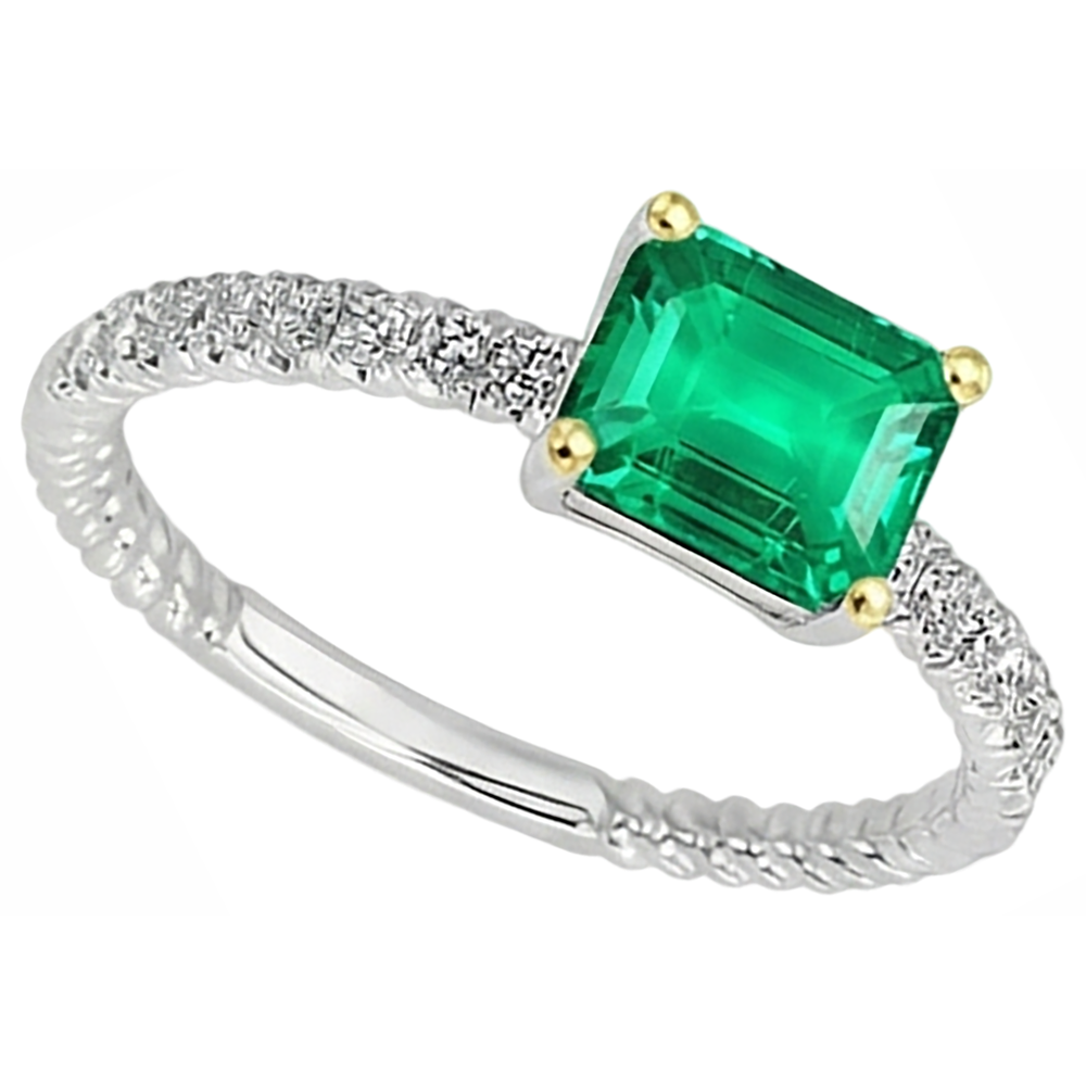 Colombian Emerald Emerald Cut Colored Stone Ring in Two-Tone 14K Gold – profile view