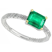 Colombian Emerald Emerald Cut Colored Stone Ring in Two-Tone 14K Gold – profile view