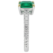 Colombian Emerald Emerald Cut Colored Stone Ring in Two-Tone 14K Gold – top view