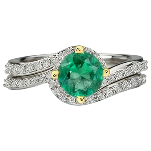 Gemstone Ring Two-Tone 14K Gold with Fine Emerald – front view