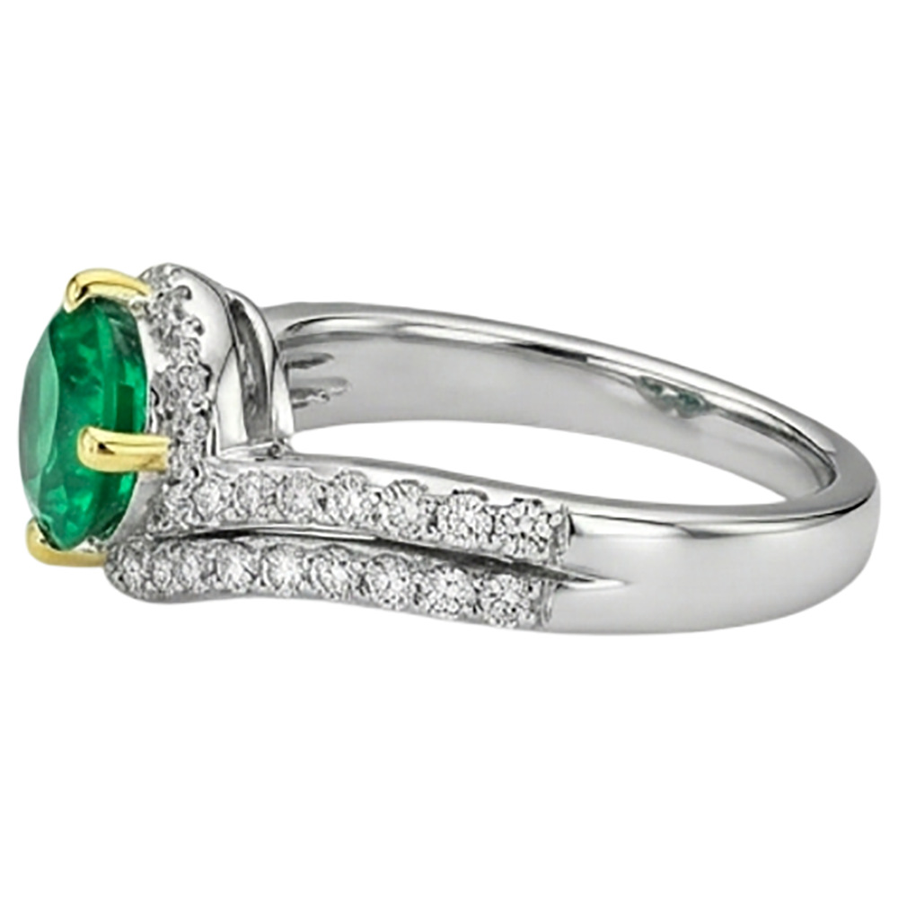 Fine Emerald Gemstone Ring 2.50-ct Two-Tone 14K Gold – profile view