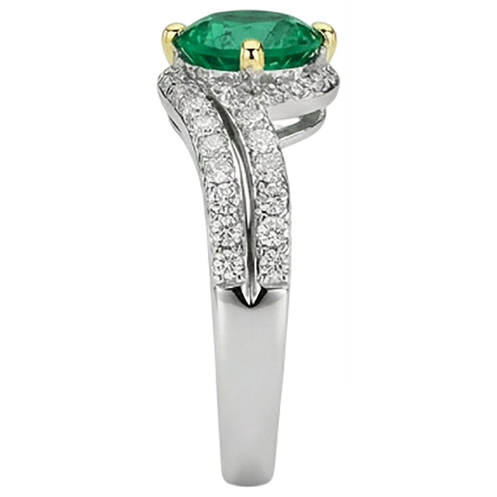Gemstone Ring Two-Tone 14K Gold with Fine Emerald – top view