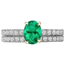 Colombian Emerald Oval Precious Stone Ring in 14 Karat Two Tone Gold – front view