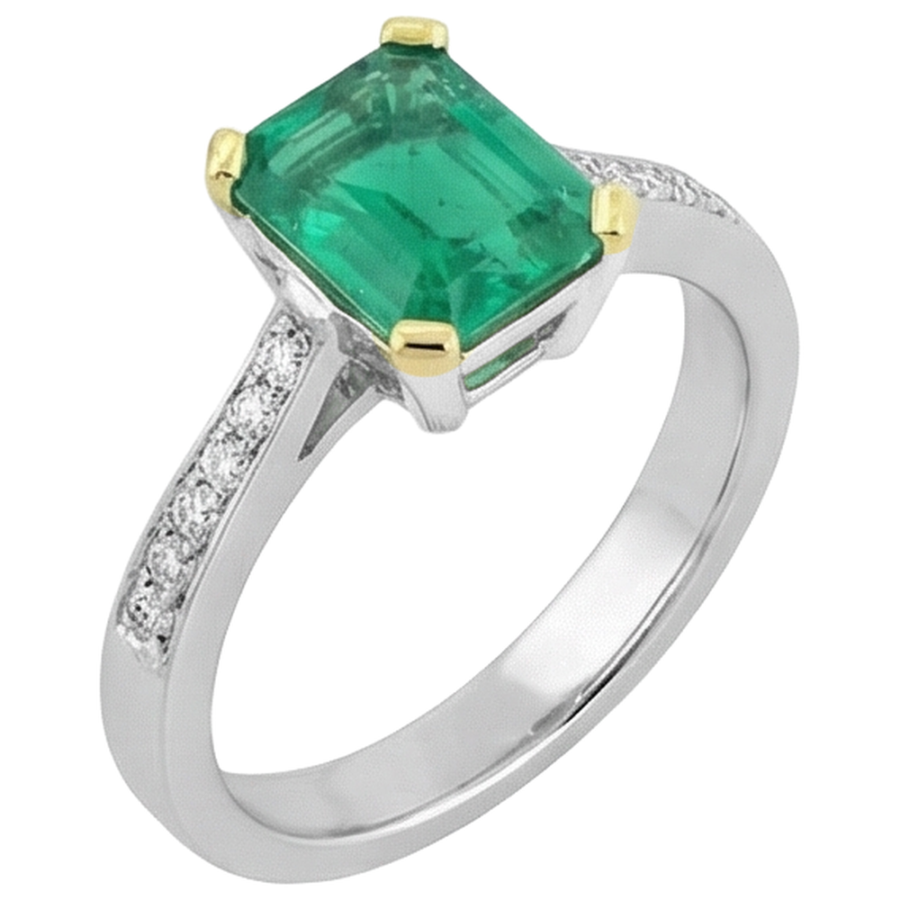 Gemstone Ring 14 Karat Two Tone Gold with Colombian Emerald – side view