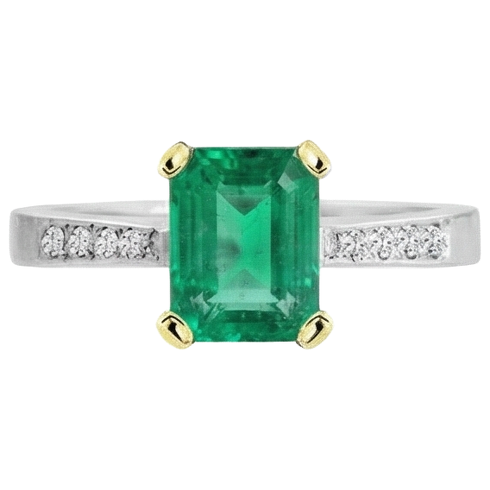 Colombian Emerald Gemstone Ring 2-ct 14 Karat Two Tone Gold – profile view