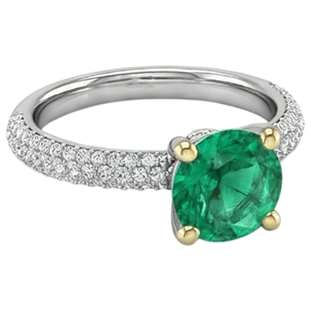 Precious Stone Ring 14K Two Tone Gold with Emerald – top view