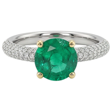 Precious Stone Ring 14K Two Tone Gold with Emerald – front view
