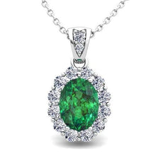 Green Emerald With Diamond Gemstone Pendant Necklace 7.85 Carat WG 14K