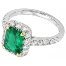 Genuine Emerald Gemstone Ring 2 ct 14 Karat Two Tone Gold – front view