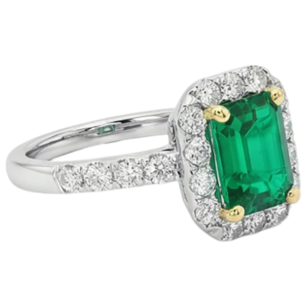 Genuine Emerald Gemstone Ring 2 ct 14 Karat Two Tone Gold – profile view
