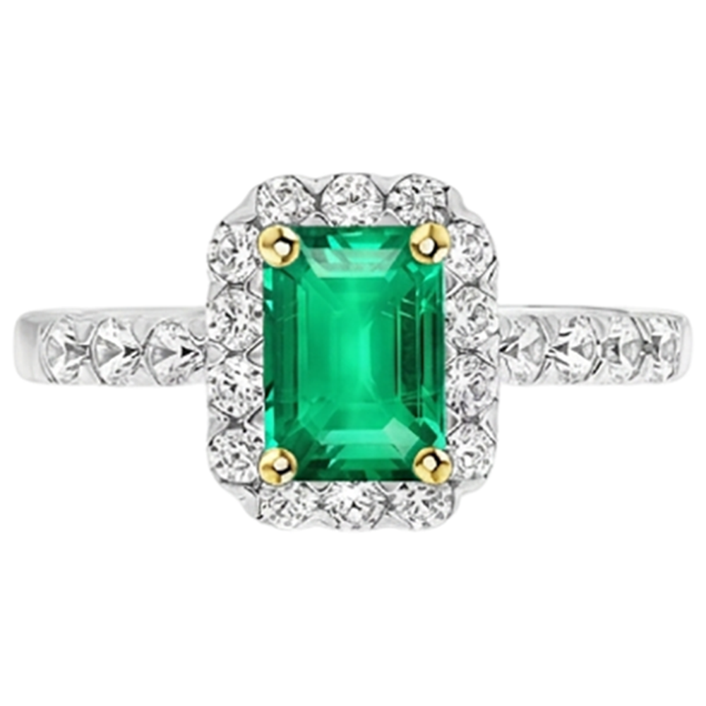 Gemstone Ring 14 Karat Two Tone Gold with Emerald – top view