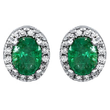 Green Emerald With Diamonds 5.90 Carats Studs Halo Earrings White Gold