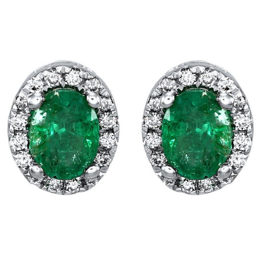 Green Emerald With Diamonds 5.90 Carats Studs Halo Earrings White Gold