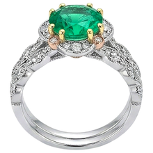 Fine Emerald Round Cut Precious Stone Ring in 14K – top view
