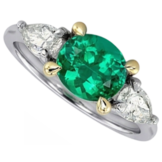 Oval Cut Fine Emerald ring in 14K Two Tone Gold – front view