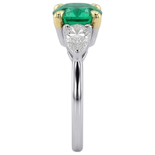 Fine Emerald Oval Cut Gemstone Ring in 14K Two Tone Gold – top view