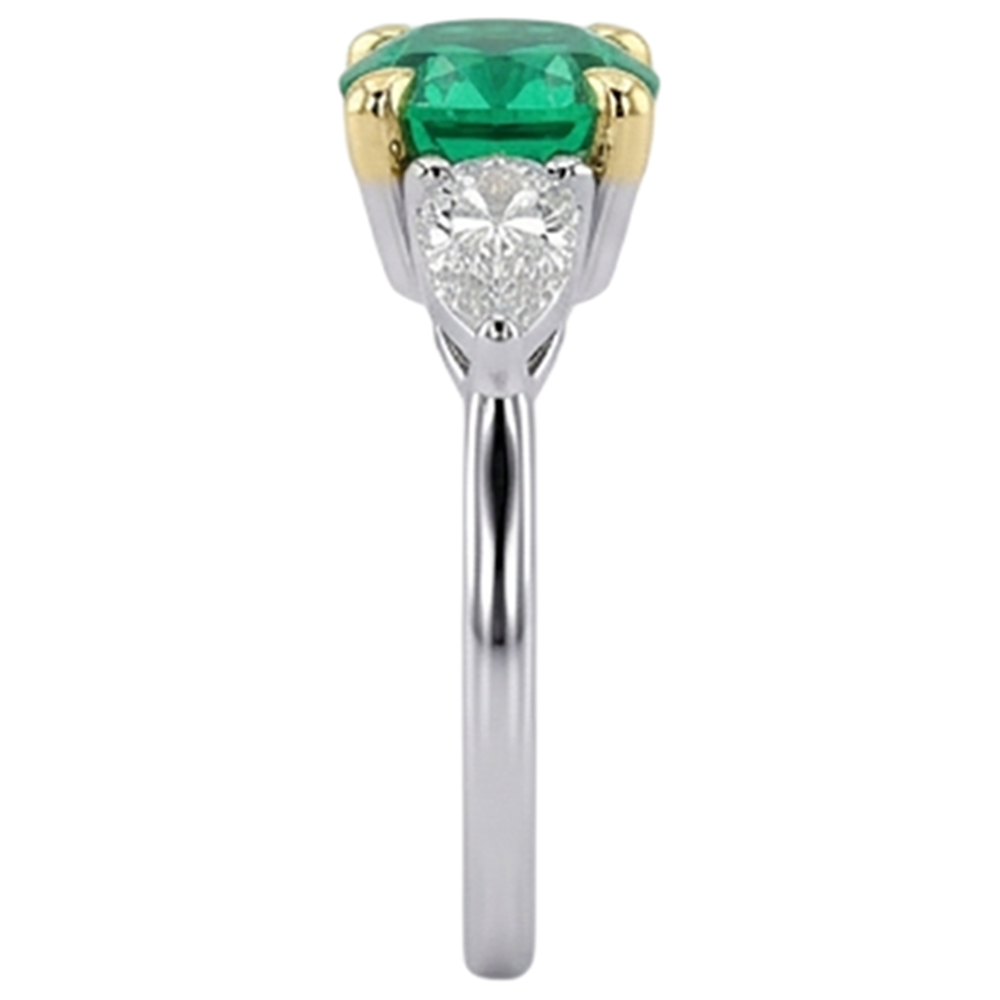 Fine Emerald Oval Cut Gemstone Ring in 14K Two Tone Gold – top view