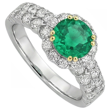 Fine Emerald Precious Stone Ring 3-ct 14K Two Tone Gold – front view