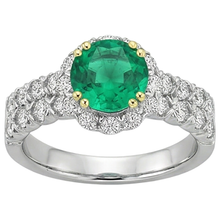 Round Cut Fine Emerald ring in 14K Two Tone Gold – top view