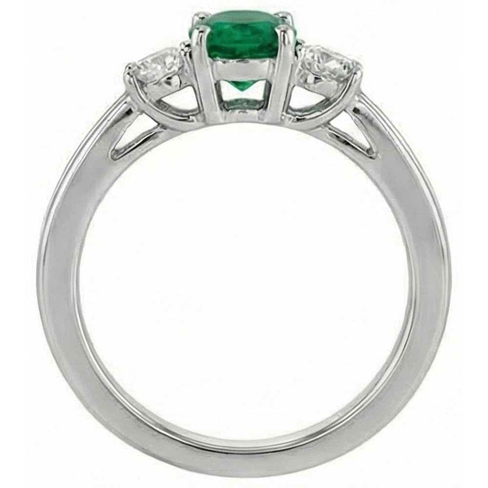 Green Emerald With Natural Earth Mined DIAMOND ( NOT LAB GROWN ) Engagement Ring 3 Stone Prong Set 2.50 Ct. WG 14K
